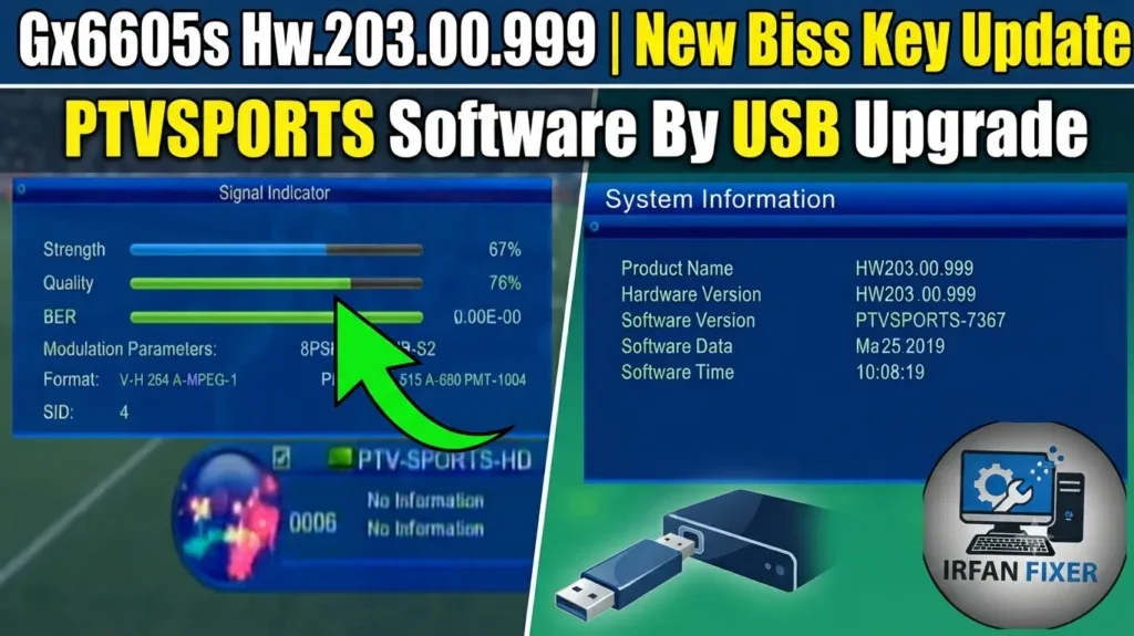 Gx6605s Hw.203.00.999 | New Biss Key update Ptvsports Software By USB Upgrade | Irfan Fixer]